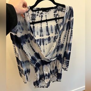 aqua blue and white tie dye long sleeve romper.